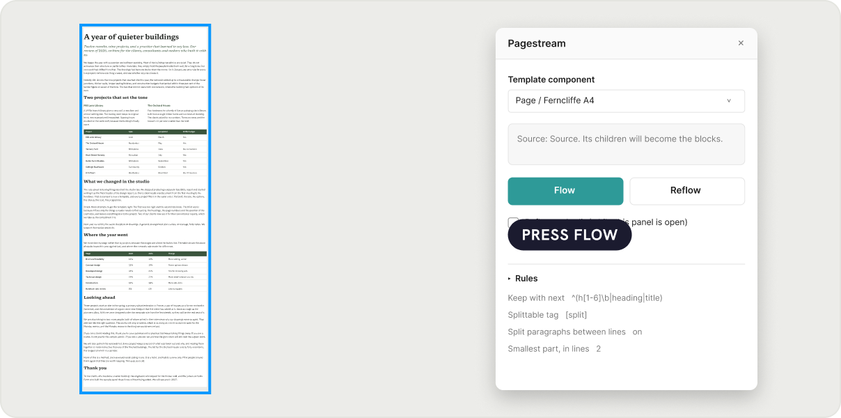 The panel with a source selected and the template chosen